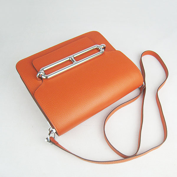 Fake Hermes Togo Leather Messenger Bag Orange 8078